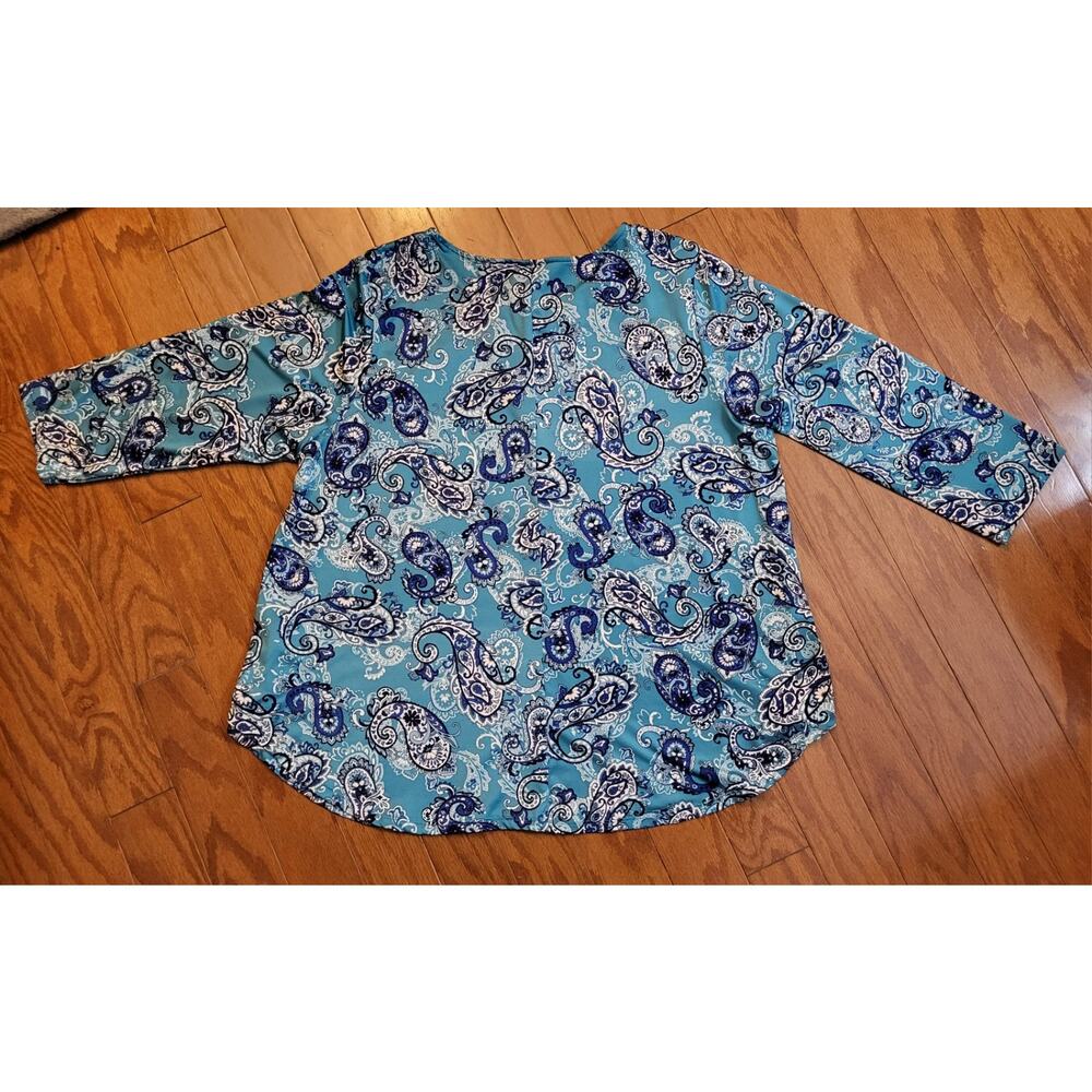 Ruby Rd. Aqua Paisley Print Blouse Womans Size 1X With 3/4 Sleeve - Picture 2 of 15